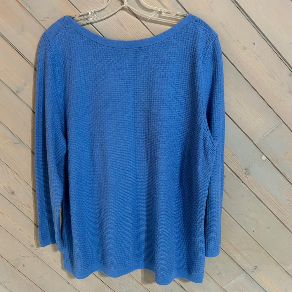 Talbots Women's XL Blue Textured Knit Long Sleeve Boatneck Pullover Top